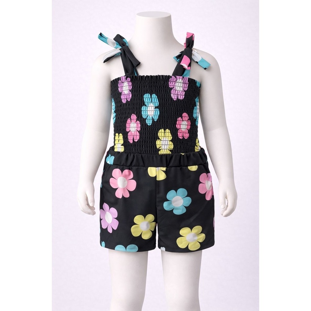 Jessica Simpson Girls Black Floral Smocked Tank Top & Shorts Set Size 3T UPF